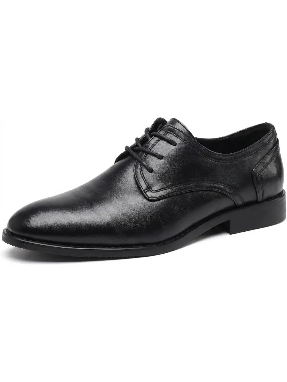 Men's Dark Polished Leather Rounded Toe Formal Business Derby Oxfords Shoes